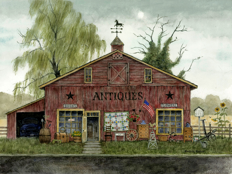“Antique Barn” by artist Bonnie Fisher – Ink & Join